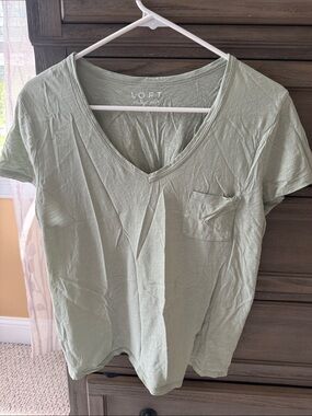 LOFT Light Sage Green V-Neck Pocket Tee
